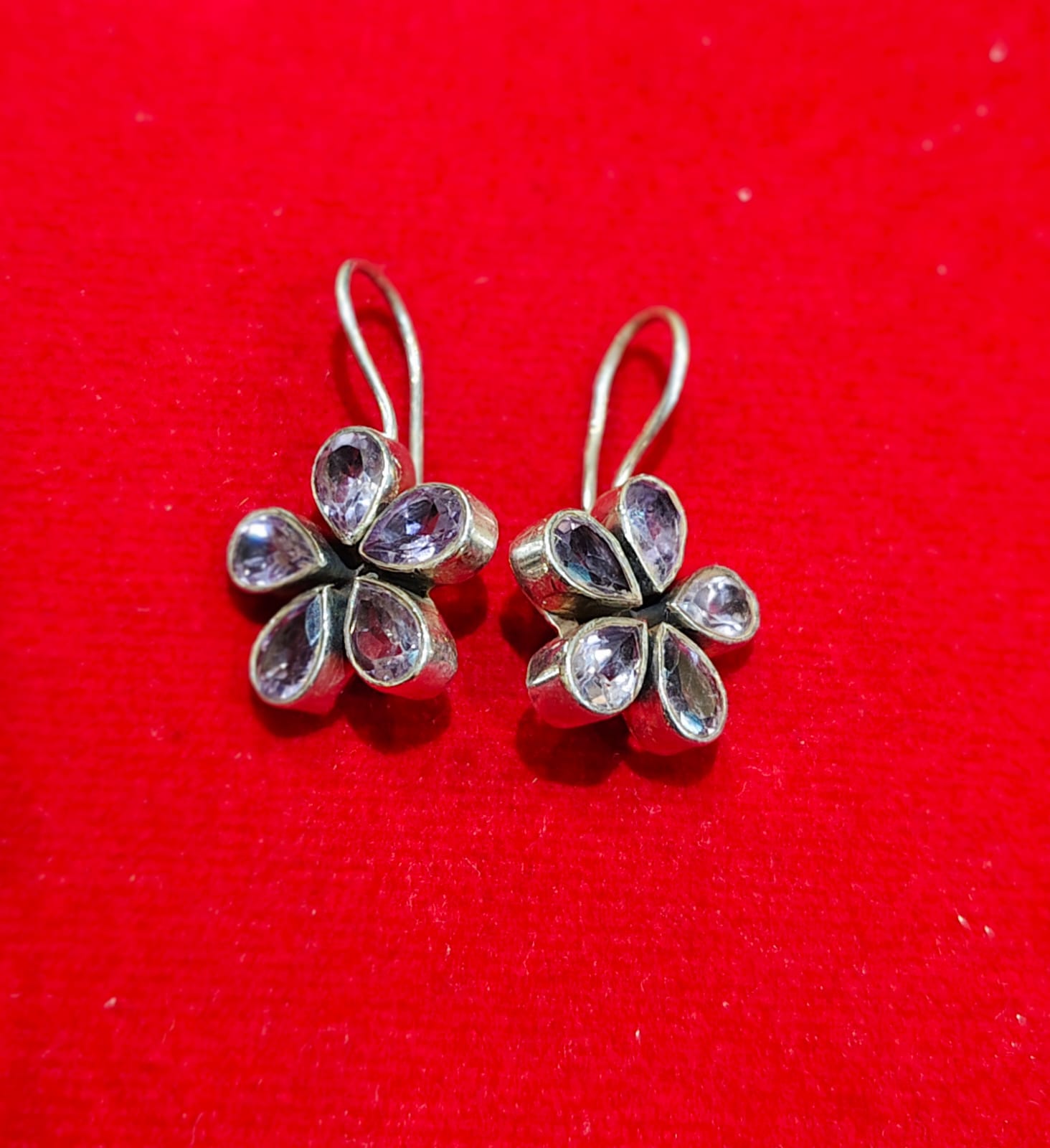 STERLING SILVER FLORAL PURPLE EARRINGS