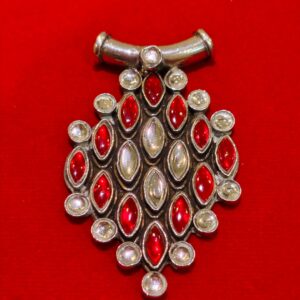 EXOTIC RED & WHITE GLASS SILVER PENDANT