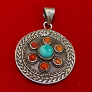 CORAL TURQUOISE SILVER PENDANT