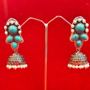 FEROZI BLUE FLORAL PEARL JHUMKI
