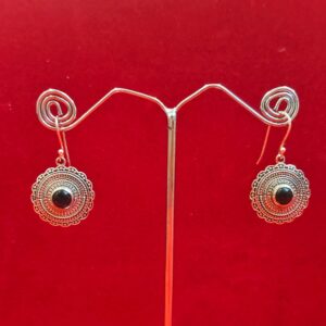 BLACK ONYX ROUND DANGLE EARRINGS
