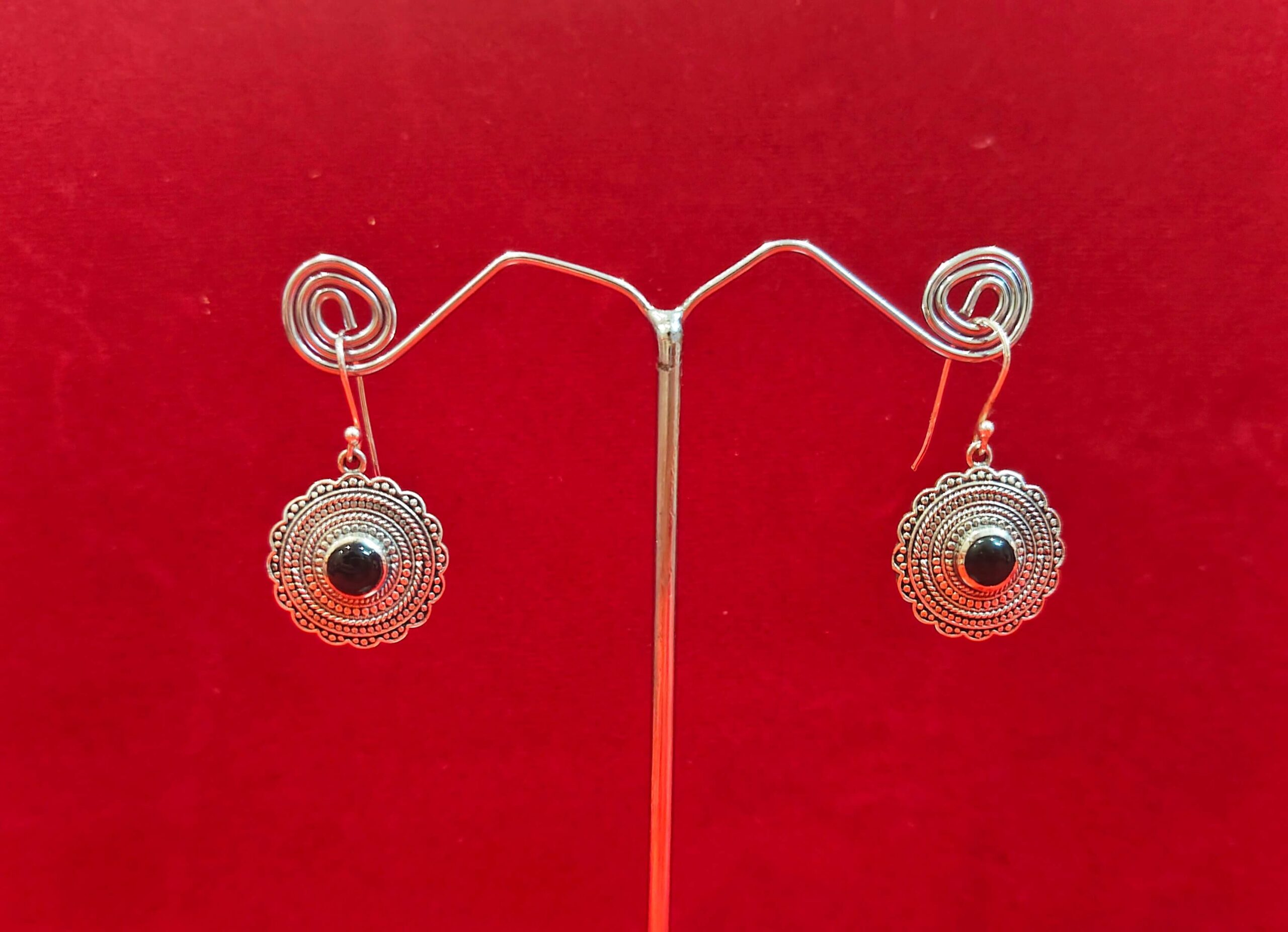 BLACK ONYX ROUND DANGLE EARRINGS